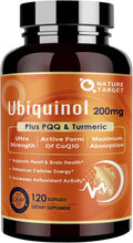 NATURE TARGET Ubiquinol CoQ10 200mg with PQQ & Turmeric, 120 Count | High Absorption Coenzyme Q10 with ALA & Black Pepper, Supports Antioxidant for Brain Health, Energy Production