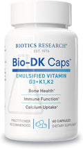BIOTICS RESEARCH Bio-DK Caps™–Emulsified Vitamin D and K, Vitamin D3 125 mcg & Vitamin K (k1,k2) 550 mcg- MK7– Vitamin D3 K2 K1, Stronger Bones, Musculoskeletal Strength, Healthy Heart & BMI 60 Caps