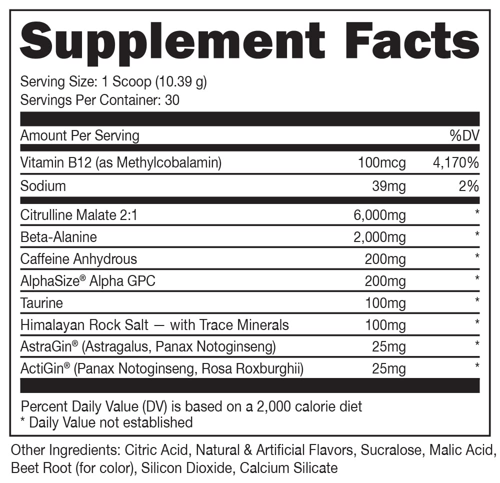 Bucked Up Pre Workout - Best Tasting - 6 Grams Citrulline, 2 Grams Beta Alanine Non Proprietary Blend, Powder (Strawberry Kiwi)