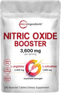 Micro Ingredients Nitric Oxide Supplement for Men & Women 3,600mg Per Serving, 240 Bisected Tablets | L-Arginine + L-Citrulline Amino Acid Complex | Pre-Workout, Caffeine-Free | Non-GMO, Gluten Free