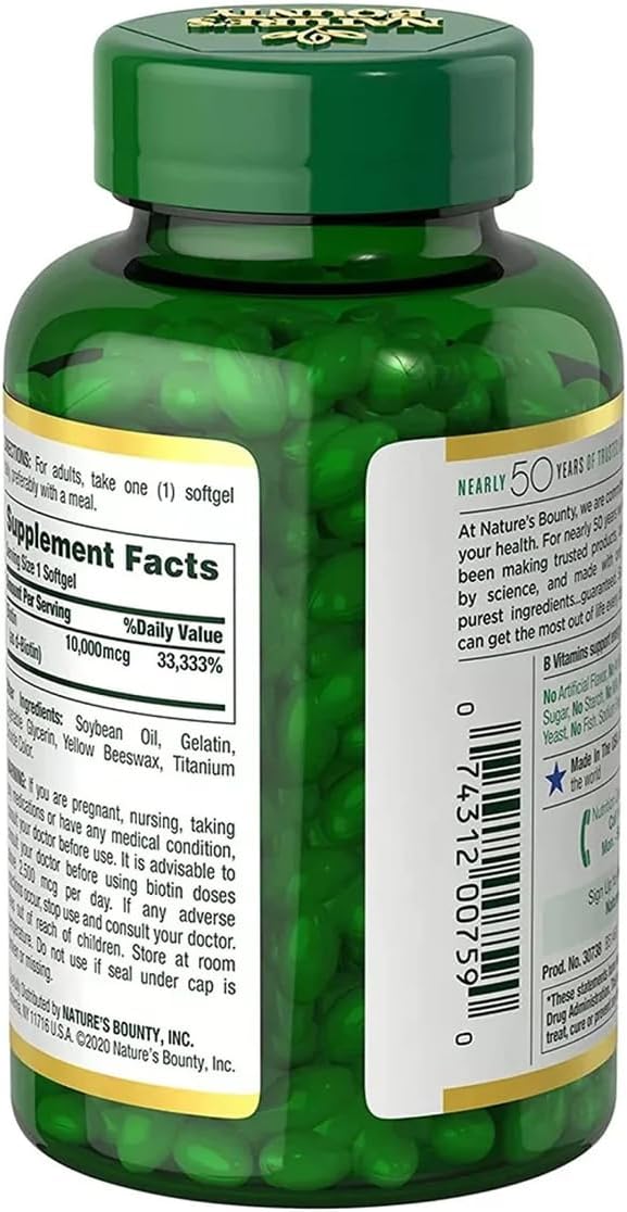 Nature's Bounty Biotin 10,000 mcg, 250 Rapid Release Softgels