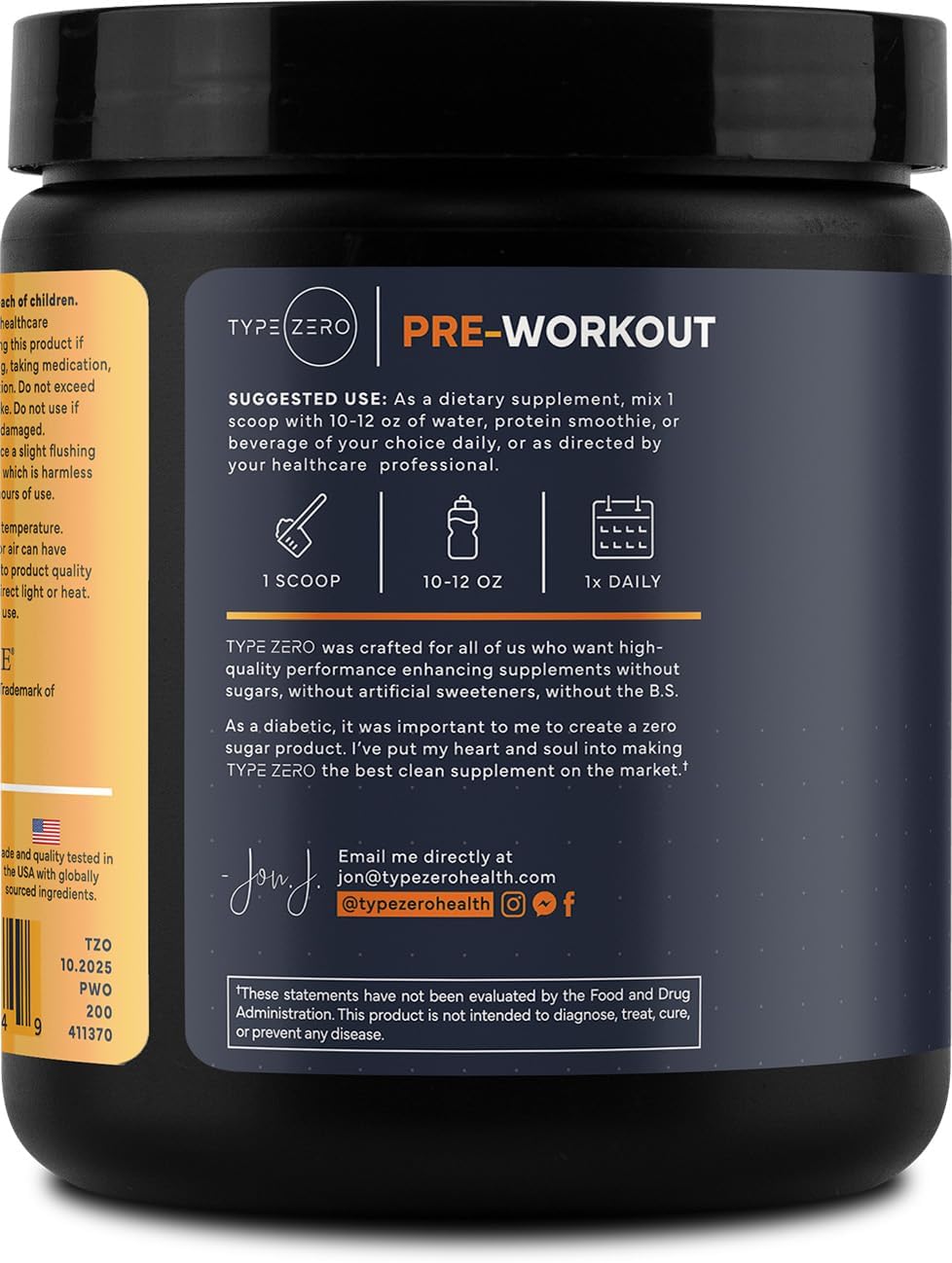 Type Zero Clean Pre Workout Powder (Pineapple Mango) 21 Servings | 200mg Natural Caffeine, L-Citrulline Malate, Beta Alanine, Alpha GPC, Huperzine A, Himalayan Salt, Sugar Free