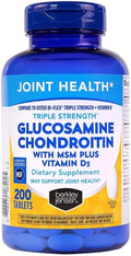 Berkley Jensen Glucosamine Chondroitin Triple Strength Complex with MSM and D3 Joint Supplement Tablets for Joint Support and Cartilages, NSF Certified, 200 Count (Pack of 1)
