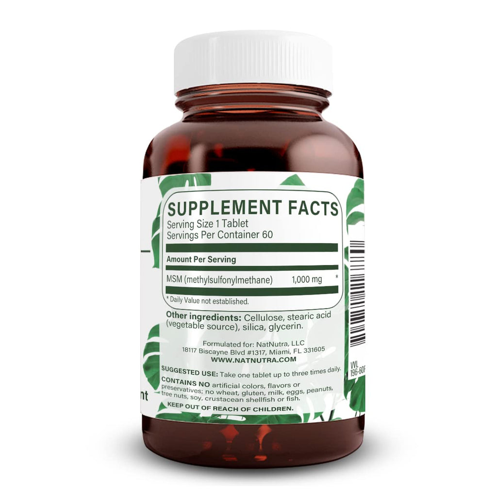 Natural Nutra OptiMSM, MSM Supplement with Sulfur 1000 mg, 120 Vegan Tabs | Cartilage Health, Prevent Thinning Hair, Increase Joint Flexibility and Bone Health, Support Fluid balance, Weight loss