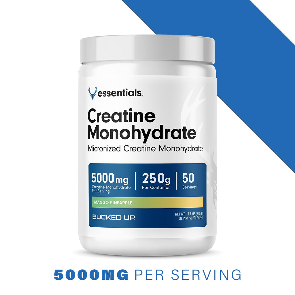 Bucked Up Pure Micronized Creatine Monohydrate for Women and Men - Easy to Mix and Unflavored - 5G Per Serving - 50 Servings - 250 Grams Per Container
