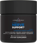 Livingood Daily Nerve Support Supplement for Women & Men, 12-in-1 Nerve Health Formula with Methylated B12, Folate, Benfotiamine, Alpha Lipoic Acid & Feverfew, Gluten Free, Non-GMO, 60 Capsules