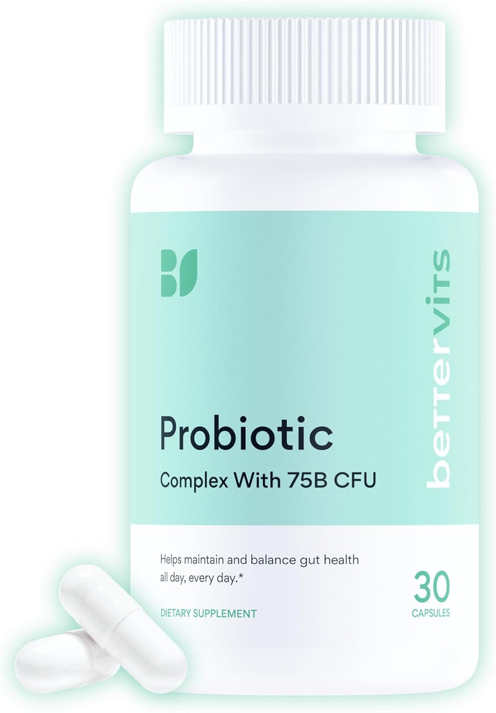 Bettervits Probiotics for Women & Men – 75 Billion CFU | Digestive Health and Gut Support Prebiotic | 14 Clinically Studied Strains with Vitamin B12, Lactobacillus and Inulin Fiber | 30 Capsules