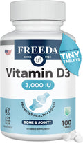 FREEDA Vitamin D3-3000 IU - Pure High Potency Kosher Supplement Tablets - Bone and Muscle Health, Calcium Absorption, Immune Support for Men and Women* - 100 Tiny Tablets | Supports Bone, Muscle & Immune Health – Helps Calcium Absorption – Easy-to-Swallow