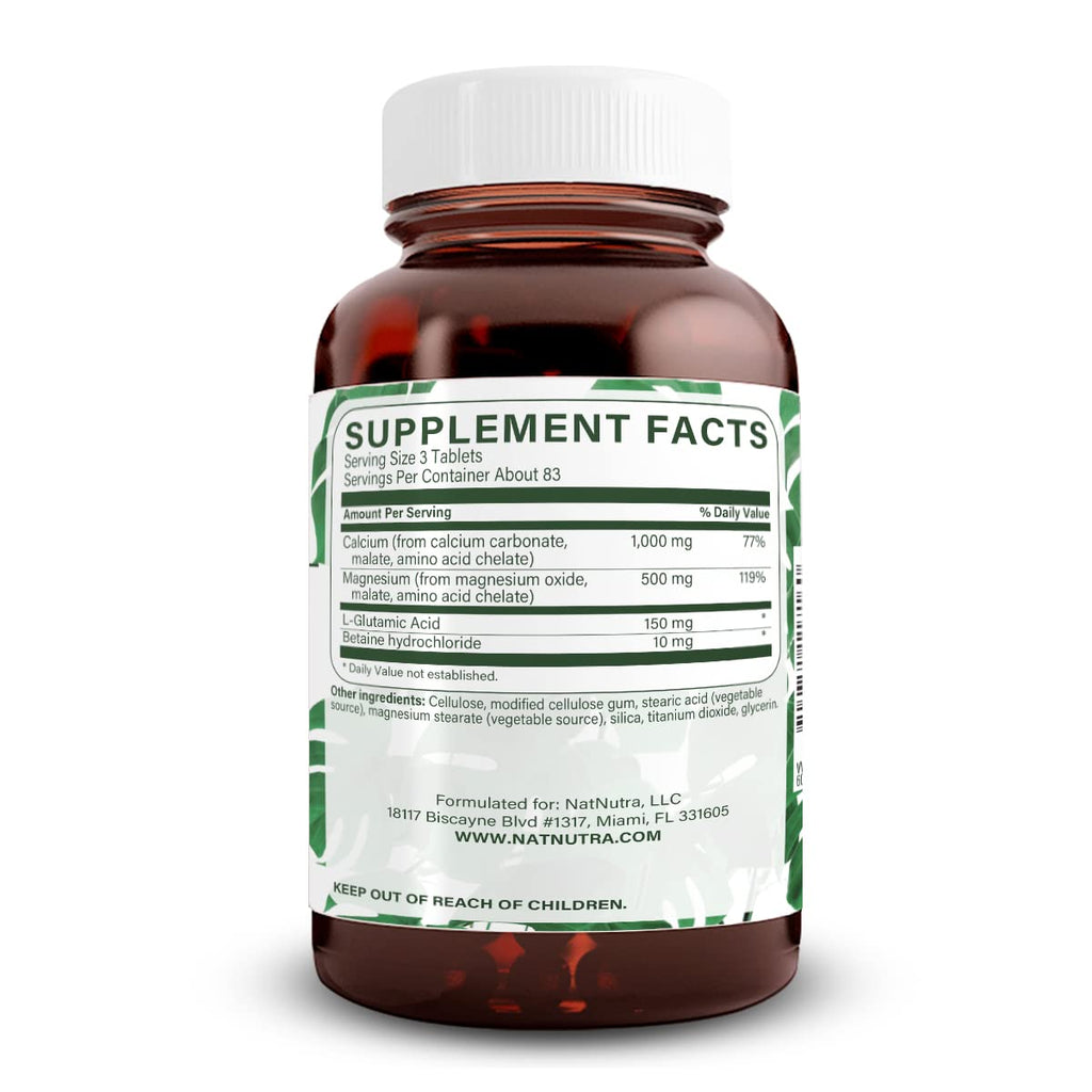 Natural Nutra Chelated Calcium Magnesium 1000/500 mg Supplements Plus Betaine HCL - Chelated Cal Mag Improves Bone Density, Supports Muscle, Teeth, Cardiovascular & Nerve Health, 100 Vegan Tablets