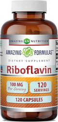 Amazing Formulas Riboflavin (Vitamin B2) Supplement |100 Mg Per Serving | 120 Capsules | Non-GMO | Gluten Free | Made in USA