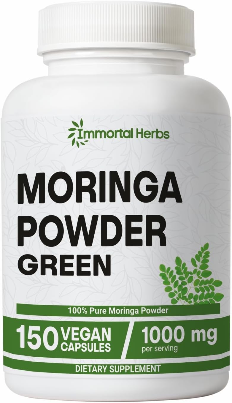 Moringa Capsules 1000mg, 20:1 Pure Moringa Leaf Powder Extract, 150 Vegan Pills, 2.5 Month Supply, Non-GMO & Gluten Free Oleifera Green Superfood Supplement