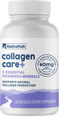 NativePath Collagen Care+, 5 Vitamin Blend with Hyaluronic Acid and Boron that Supports Collagen for Men and Women, 60 Capsules | Vitamins A, C, Zinc & Boron, Supports Skin, Hair, Nails & Your Body's Own Production, Beauty, Women