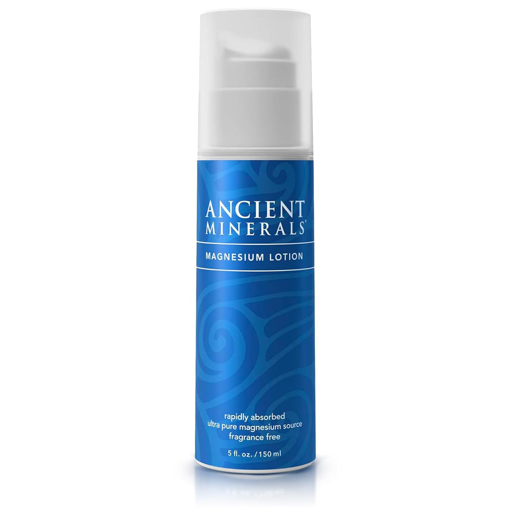Ancient Minerals Magnesium Cream Lotion, Zechstein Chloride, 5oz | Magnesium chloride cream with shea butter, organic oils & hyaluronic acid. Non-greasy body lotion for skin hydration. 5 oz.