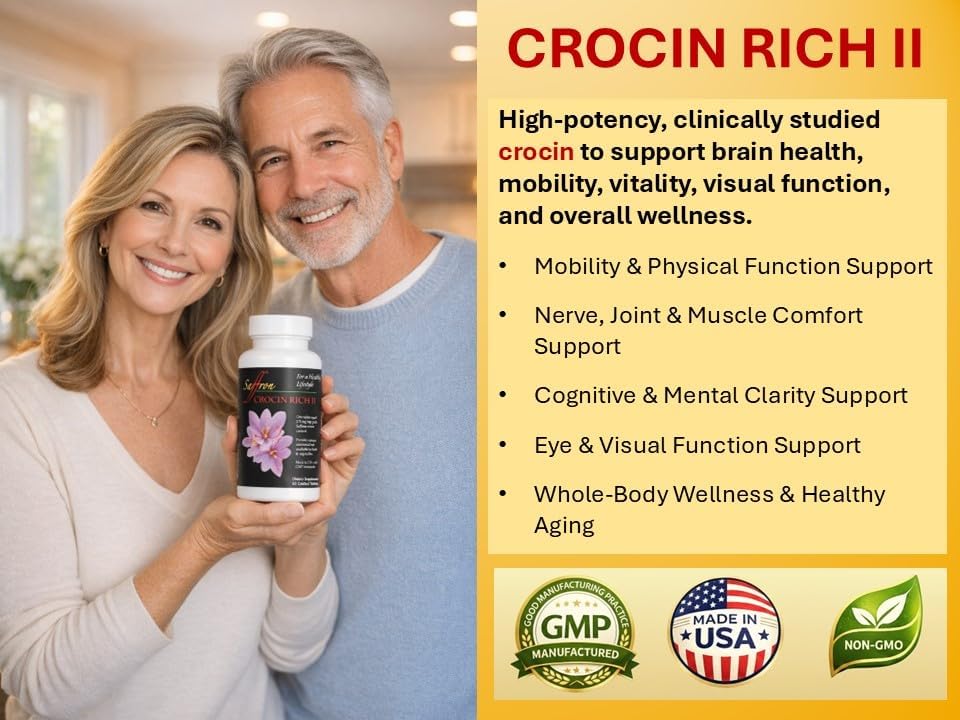 Crocin Mobility & Joint Support Supplement | CROCIN RICH II - 60 Tablets | 75% Pure Crocin; Saffron's Key Bioactive; Clinically Relevant Dose; Motor Function; Nerve Support; Coordination; Active Aging