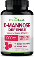 ForestLeaf D Mannose Supplements for Women & Men - D-Mannose 1000mg Capsules with Cranberry, Hibiscus & VIT C - DMannose Pills for UTI, Urinary Tract & Bladder Support - 120 Caps