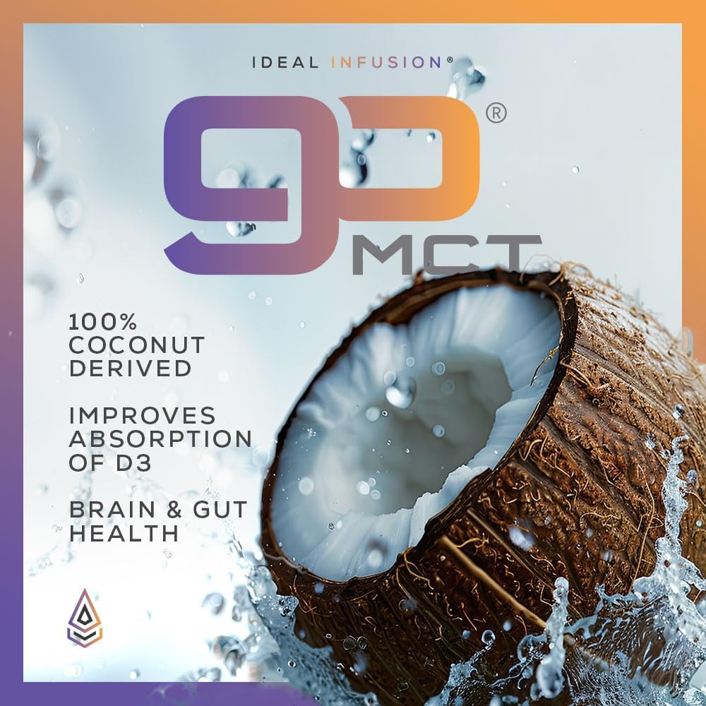 Ideal Infusion High Potency Vegan Vitamin D - 10000 IU - Plant Based from Lichen - Natural D3 K2 K1 Supplement for Immune System, Arterial Health, Bone Support - Coconut MCT - 3 Month Supply
