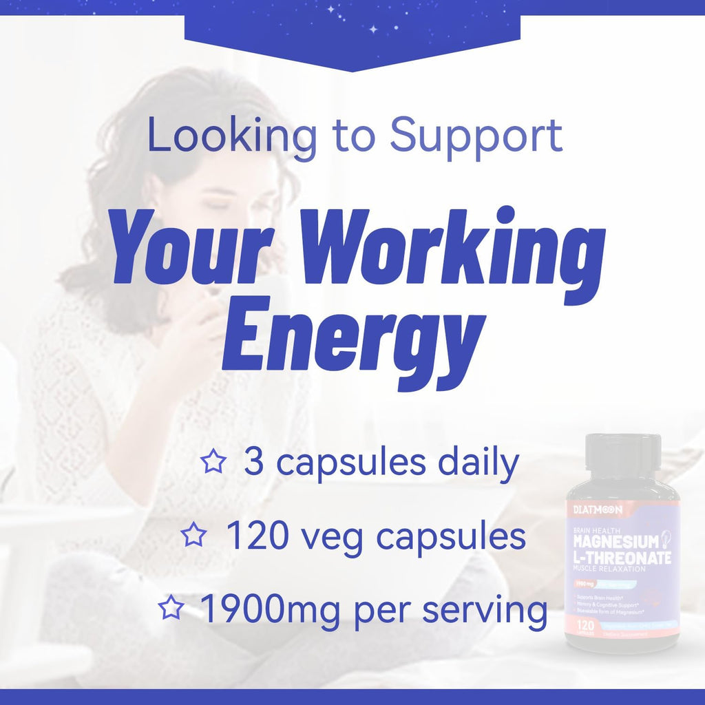 Magnesium L-Threonine 1900mg, High Absorption, 120 Vegan Capsules | Magnesium L Threonine Supplement Promotes Relaxation & Wellness, Non-GMO, Gluten Free for Men & Women