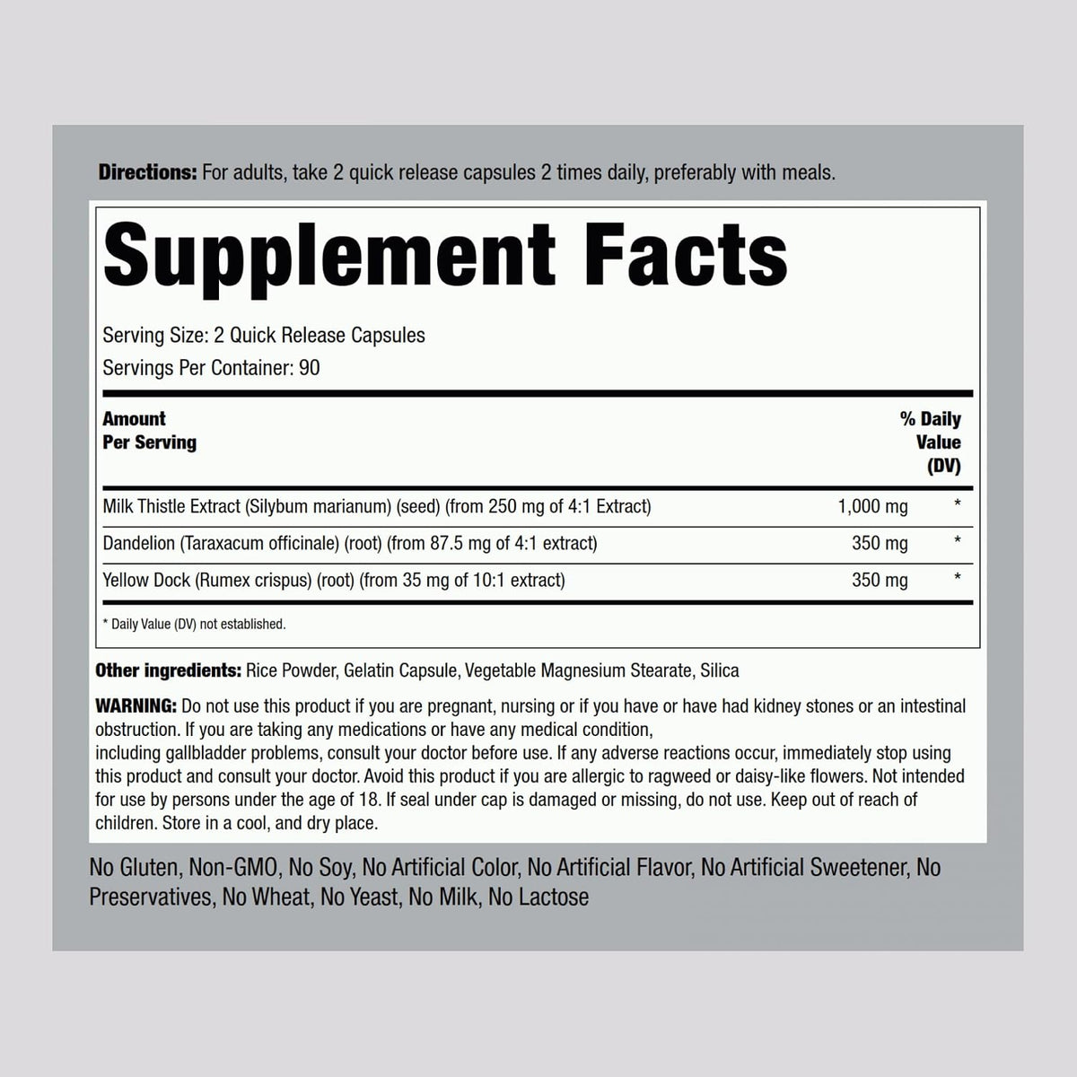 Piping Rock Milk Thistle, Dandelion & Yellow Dock | 180 Capsules | Concentrated Extract Complex | Non-GMO, Gluten Free Supplement