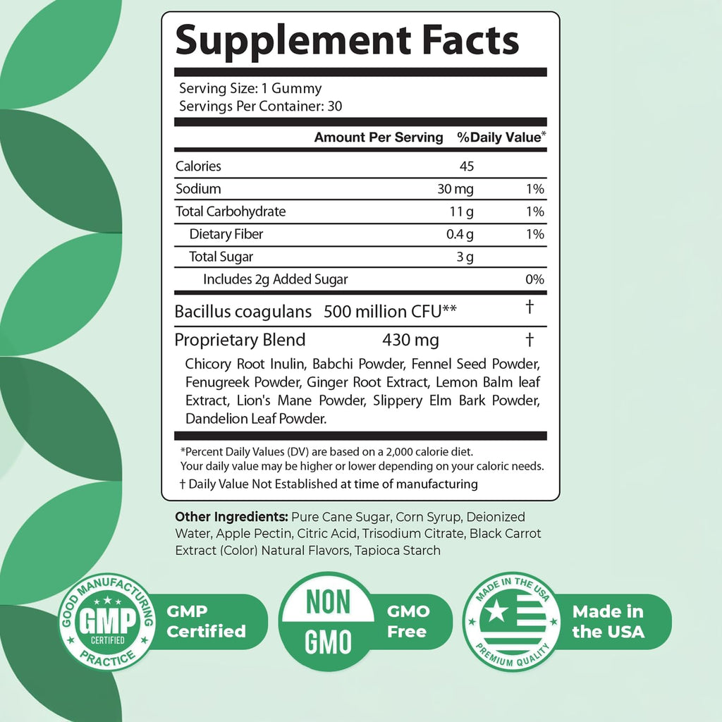 Sequente GutCore – Bacillus Coagulans & Ginger – 30 Ct, 1 Month Supply | Bacillus Coagulans, Chicory Root, Ginger, Lion's Mane & herbal blend | Non-GMO, Made in USA | Chewable gummy