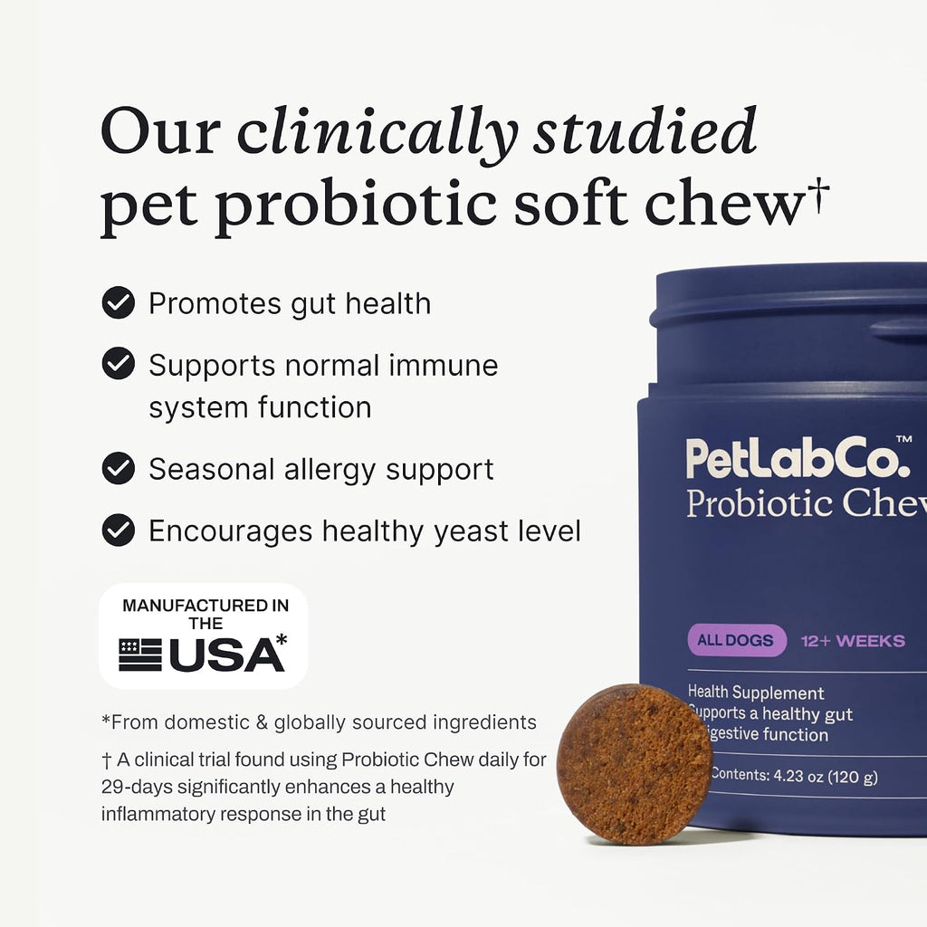 PetLab Co. Probiotic Chews, 30 Soft Chews, 2-Pack, Salmon | 8-strain probiotic blend with prebiotics to support digestive health, skin and seasonal allergy support