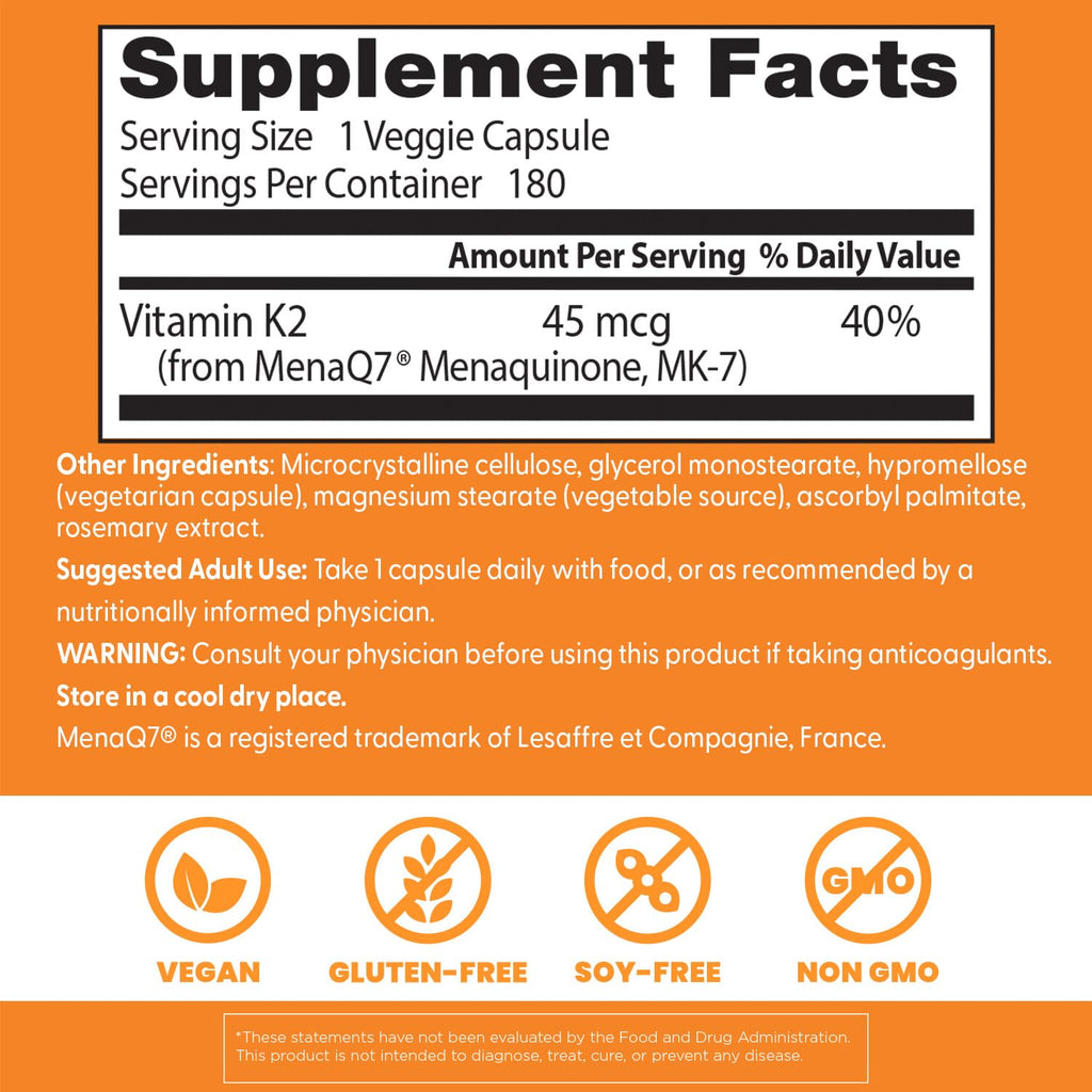 Doctor's Best Natural Vitamin K2 MK7 Supplement for Men & Women - Bone Health Support, 45 mcg Vitamin K-2 MK-7 Capsules with MenaQ7, Calcium Support, Non GMO, Vegan - 60 Veg Caps