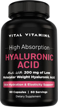 Vital Vitamins Hyaluronic Acid Supplements, 60 Capsules | 200mg Low Molecular Weight HA, Supports Skin Hydration, Elasticity & Joint Comfort, Vegan & Non-GMO