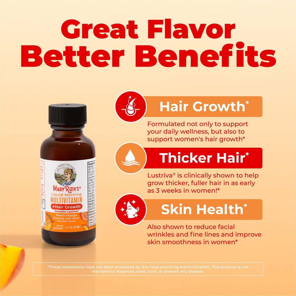 MARYRUTH'S Liquid Multivitamin + Hair Growth | Clinically Tested in Women for Thicker Hair & Facial Wrinkles | Biotin 10000mcg | Lustriva Hair Growth Supplements | Skin Care | Ages 18+ | 15.22 Fl Oz
