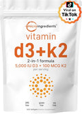 Micro Ingredients Vitamin D3 + K2 MK-7 5,000 IU Per Serving, 300 Softgels | K2 100 mcg Per Serving, D3 & K2 Vitamin Supplement for Women & Men. Easy-to-Swallow, Non-GMO, Gluten Free.