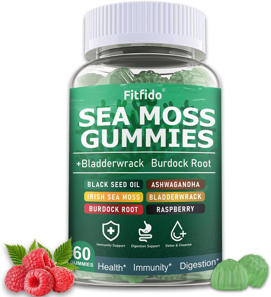 Irish Sea Moss Gummies 3000mg with Bladderwrack, 60 Count | Daily Wellness, Mineral Support, Bladderwrack, Burdock Root, Manuka Honey, 105+ Trace Minerals, Sugar Free, Vegan