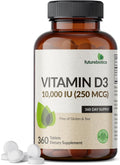 Futurebiotics Vitamin D3 10,000iu (250mcg) 360 Day Supply for Healthy Muscle Function and Immune Support, Non-GMO, 360 Tablets