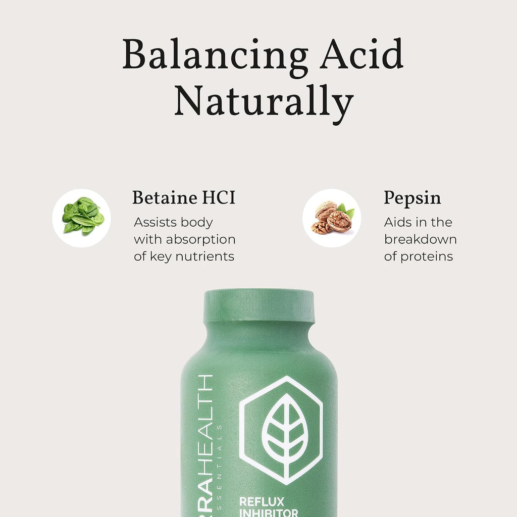 Terra Health Essentials Acid Balance & Digestive Support Bundle - Plant Based Acid Relief Supplement with Slippery Elm, DGL Licorice - Reflux Inhibitor Digestive Support with Pepsin, Betaine HCL