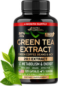 Green Tea Extract - 50% EGCG, Extra Strength 20:1 Extract - Natural Green Tea Supplement + Green Coffee Beans & Apple Cider Vinegar - Energy & Metabolism Support - for Men & Women - Vegan 120 Capsules