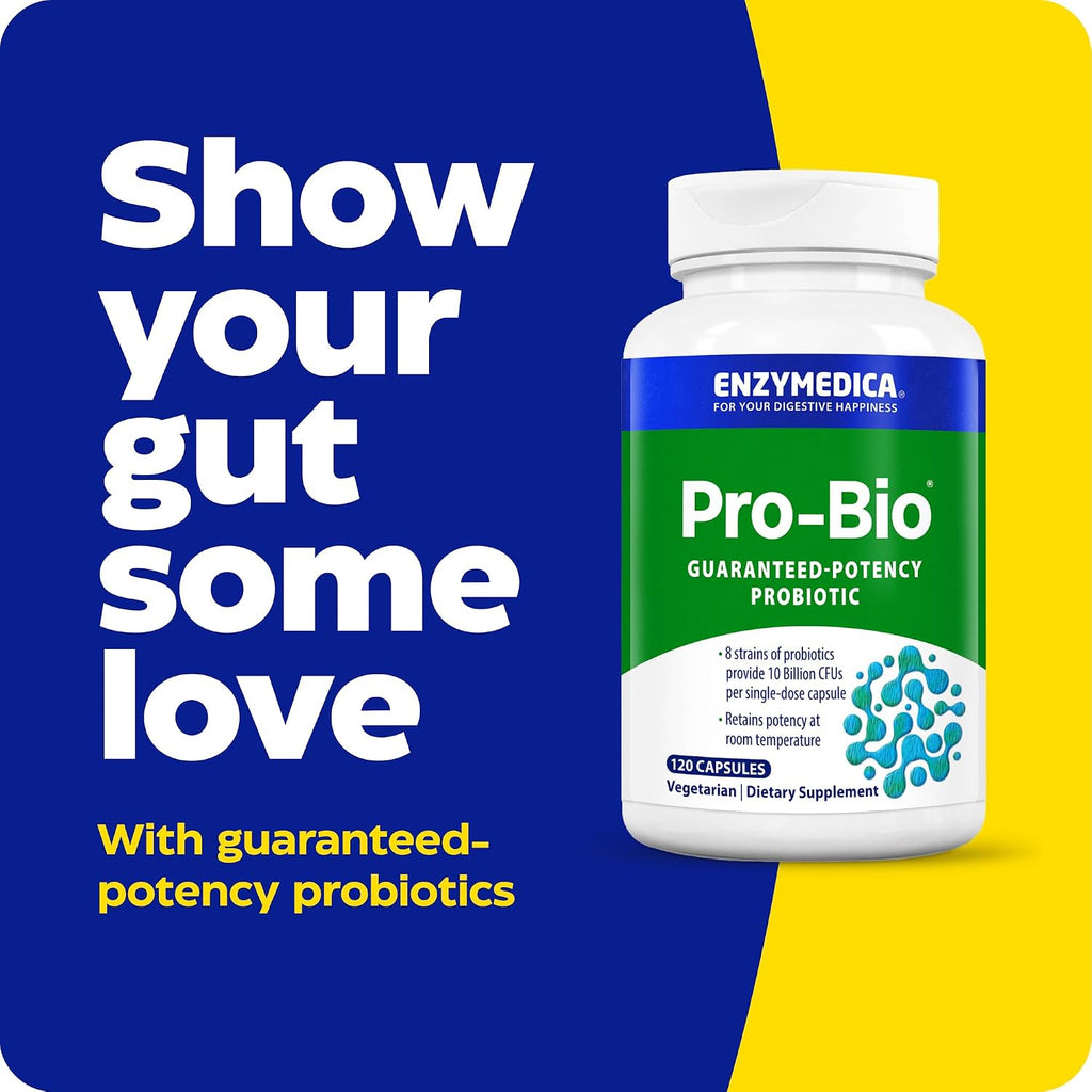 Enzymedica Pro-Bio Probiotic Supplement for Digestive & Gut Health - Daily Probiotic Capsules for Women & Men, 10 Billion CFU, Helps Reduce Gas & Bloating, Stomach Acid Resistant - 120 Caps
