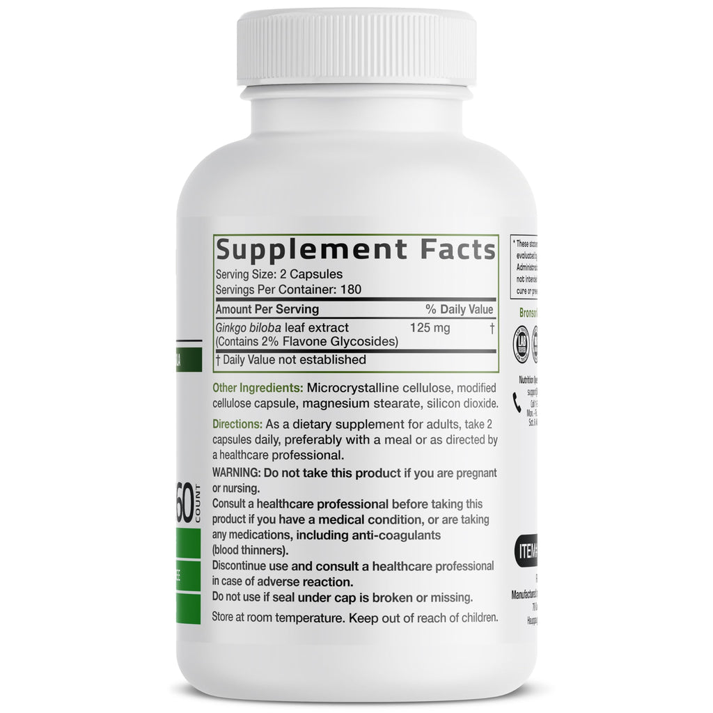 Bronson Ginkgo Biloba Extra Strength Brain & Memory Support 120 Capsules | Vegetarian, Non-GMO, Gluten Free, Soy Free, Memory, Cognitive & Brain Health Support