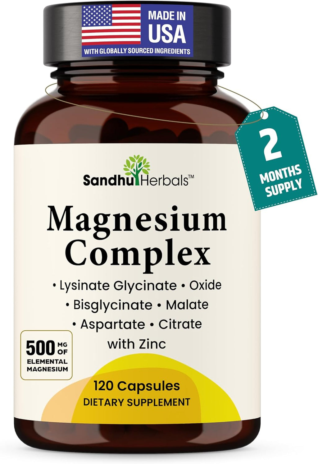 SANDHUHERBALS Magnesium Complex 6-in-1 Bundle with Papaya Leaf Extract Capsules (120 Count Each) | for Men & Women