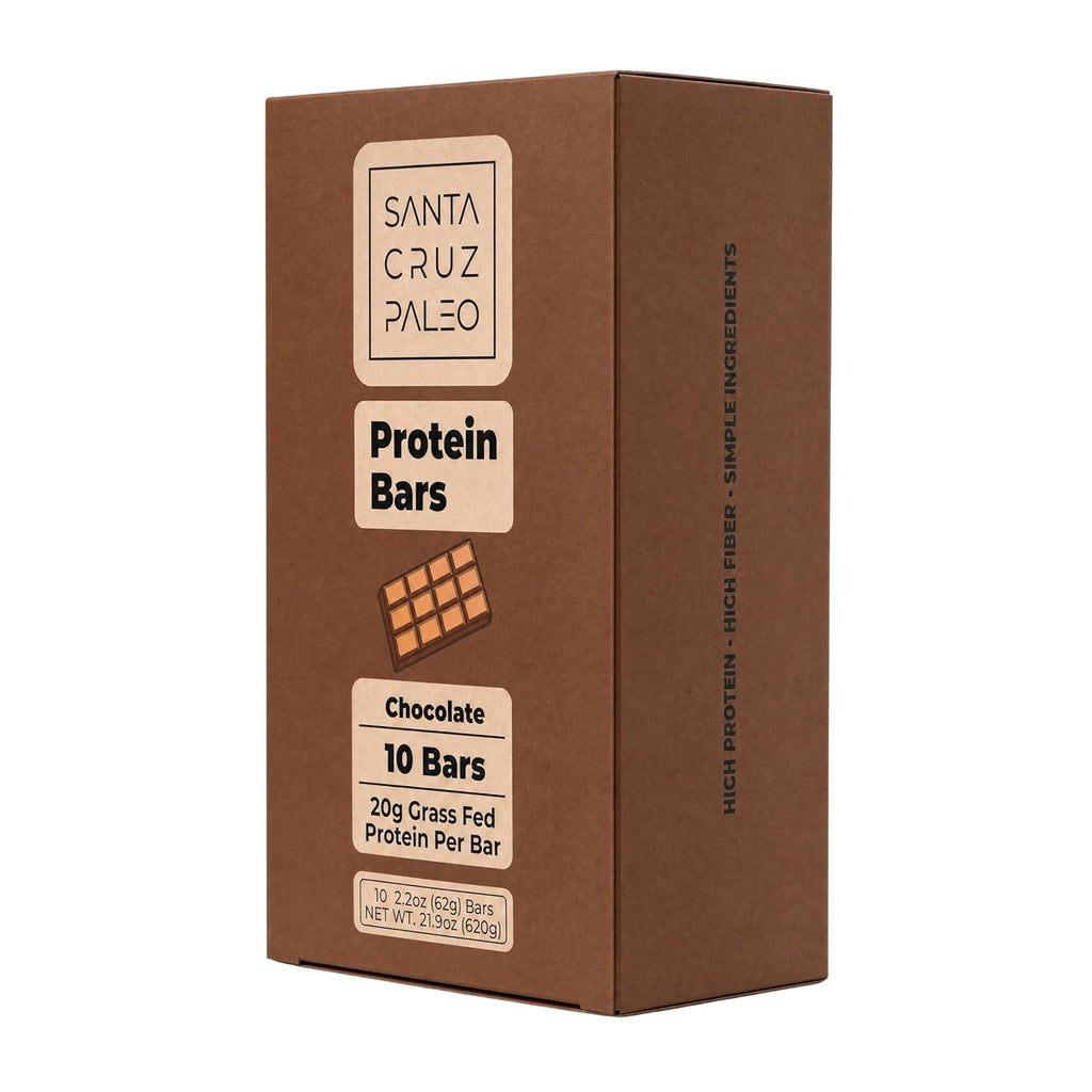Santa Cruz Paleo Protein Bar – 20g Grass-Fed Whey & Collagen Protein – Wildflower Honey Sweetened, No Seed Oils, High Protein Snack Bar (Chocolate Flavor, Pack of 10)