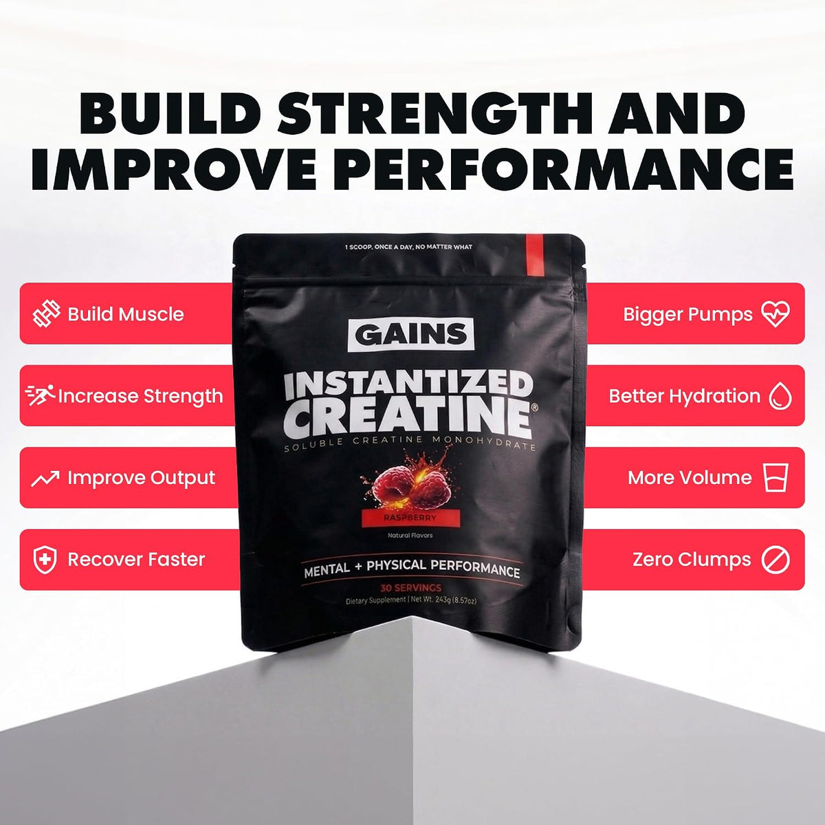 Gains in Bulk Instantized Creatine Monohydrate for Women and Men, Soluble Pre Workout Powder, Supports Muscle Building, Strength and Performance, Sweet Lemonade and Sour Raspberry, 60 Servings