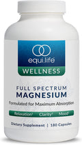 EquiLife Full Spectrum Magnesium Supplement, 250mg a Serving, 180 Capsules | Bioavailable Mineral Blend | Supports Muscle Health, Promotes Healthy Sleep, Mood Balace & Heart Health | Non-GMO