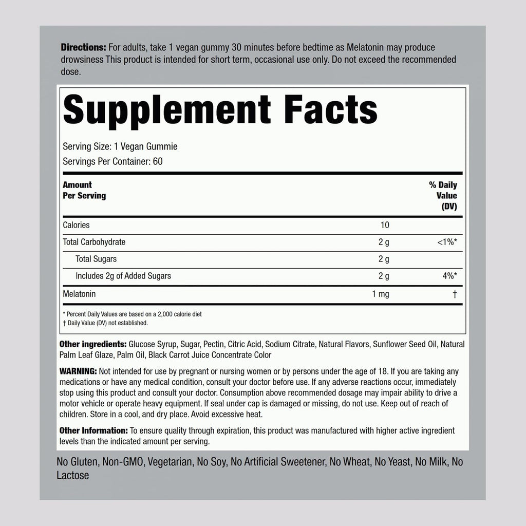 Piping Rock Melatonin Gummies 1 mg | 60 Count | Low Dose Supplement for Kids and Adults | Cherry Pomegranate Flavor | Vegan, Non-GMO, Gluten Free