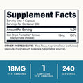 Type Zero Iron Chelate (18mg) 240 Capsules, Gluten-Free, GMO-Free | From Ferrochel Ferrous Bisglycinate Chelate