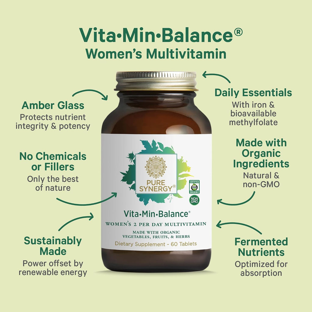 PURE SYNERGY Women’s Multivitamin, Stress, and Energy Essentials Bundle | Whole Food Multi with Adaptogens | Natural Vitamin C Immune and Skin Supplement | Vegan, Non-GMO, and Organic Ingredients