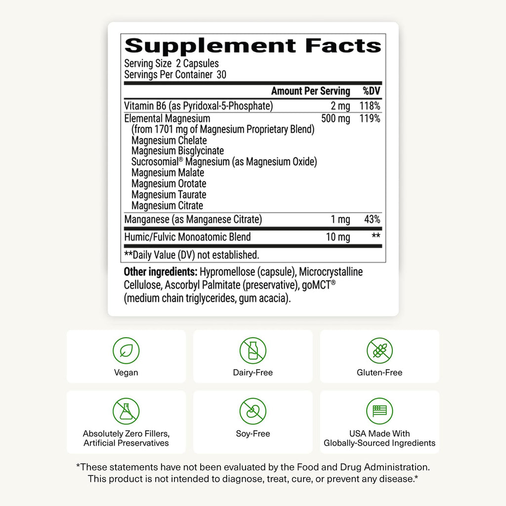 BIOptimizers Magnesium Breakthrough Supplement with 500mg - 7 Forms of Magnesium: Glycinate, Malate, Citrate, and More - Natural Support for Sleep and Cognitive Function -60 Capsules- Calming Vitamins