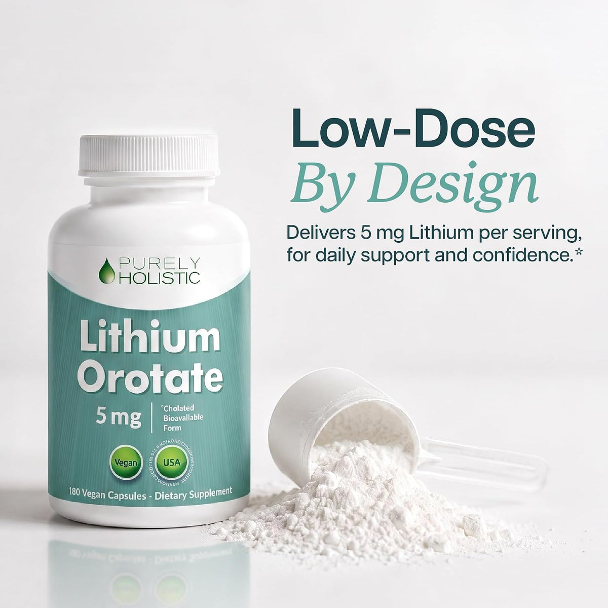 Lithium Orotate 5mg, Mood and Emotional Balance Support, 6 Month Supply | Highly-Bioavailable Chelated Form, Low Dose Lithium Supplements for Cognitive Health & Calm Support, Vegan, 180 Capsules