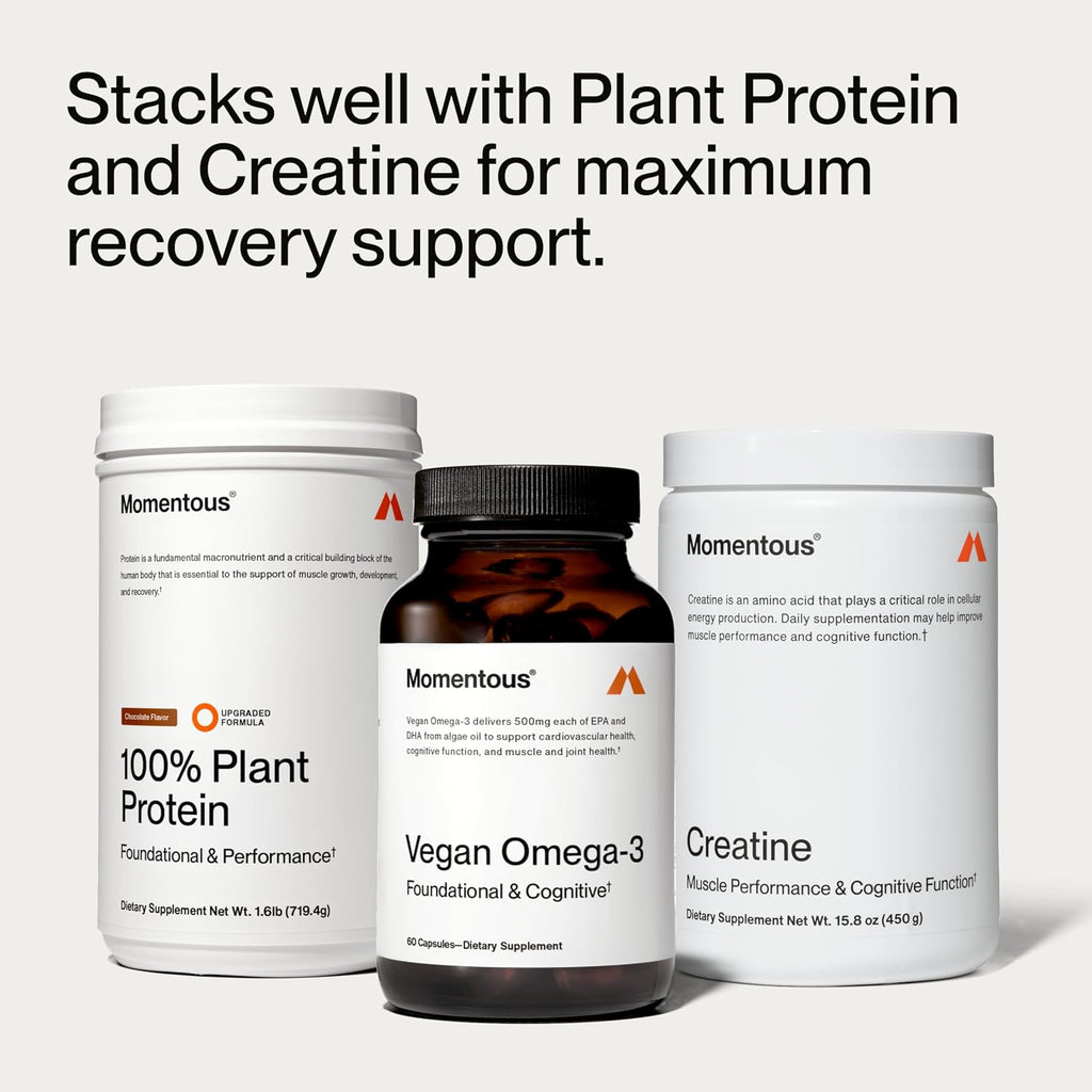 Momentous Vegan Omega-3 - Plant-Based EPA & DHA Supplement for Men & Women - Sourced from Algae Oil - Supports Heart, Joint, & Brain Health - NSF Certified for Sport - 1,000 mg - 30 Servings