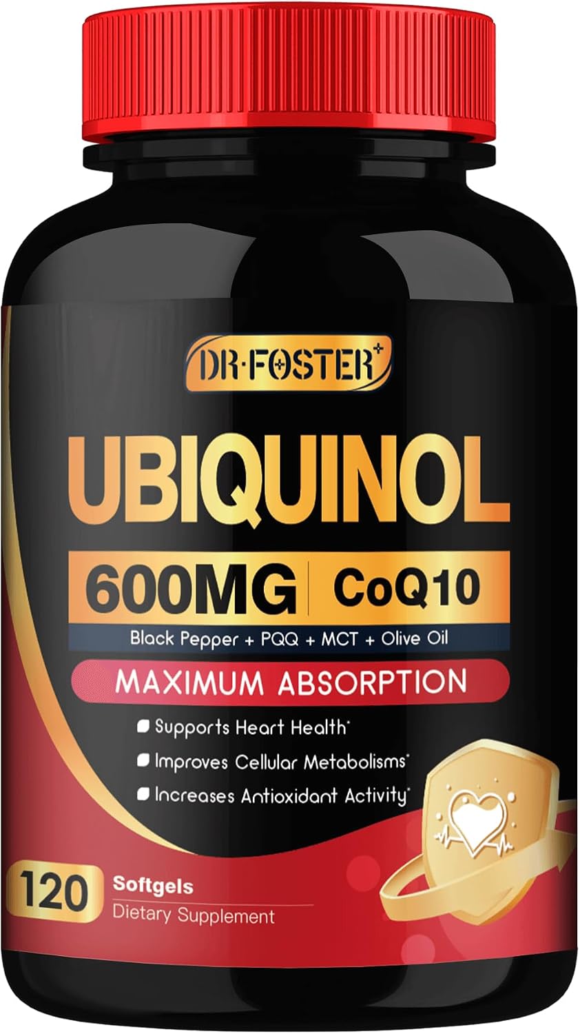 DRFOSTER CoQ10 600 mg, Ubiquinol | with 40mg PQQ, Plant Sterols & Vitamin E - High Absorption for Heart Health, Brain Function & Cellular Energy - 120 Softgels