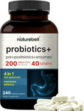 NatureBell Probiotics 200 Billion CFU Per Serving, 40 Strains, 240 Capsules | 4-in-1: Probiotics, Prebiotics, Postbiotics & Enzymes. Full-Spectrum, Multi-Strain. For Men & Women. Vegetarian, Non-GMO.