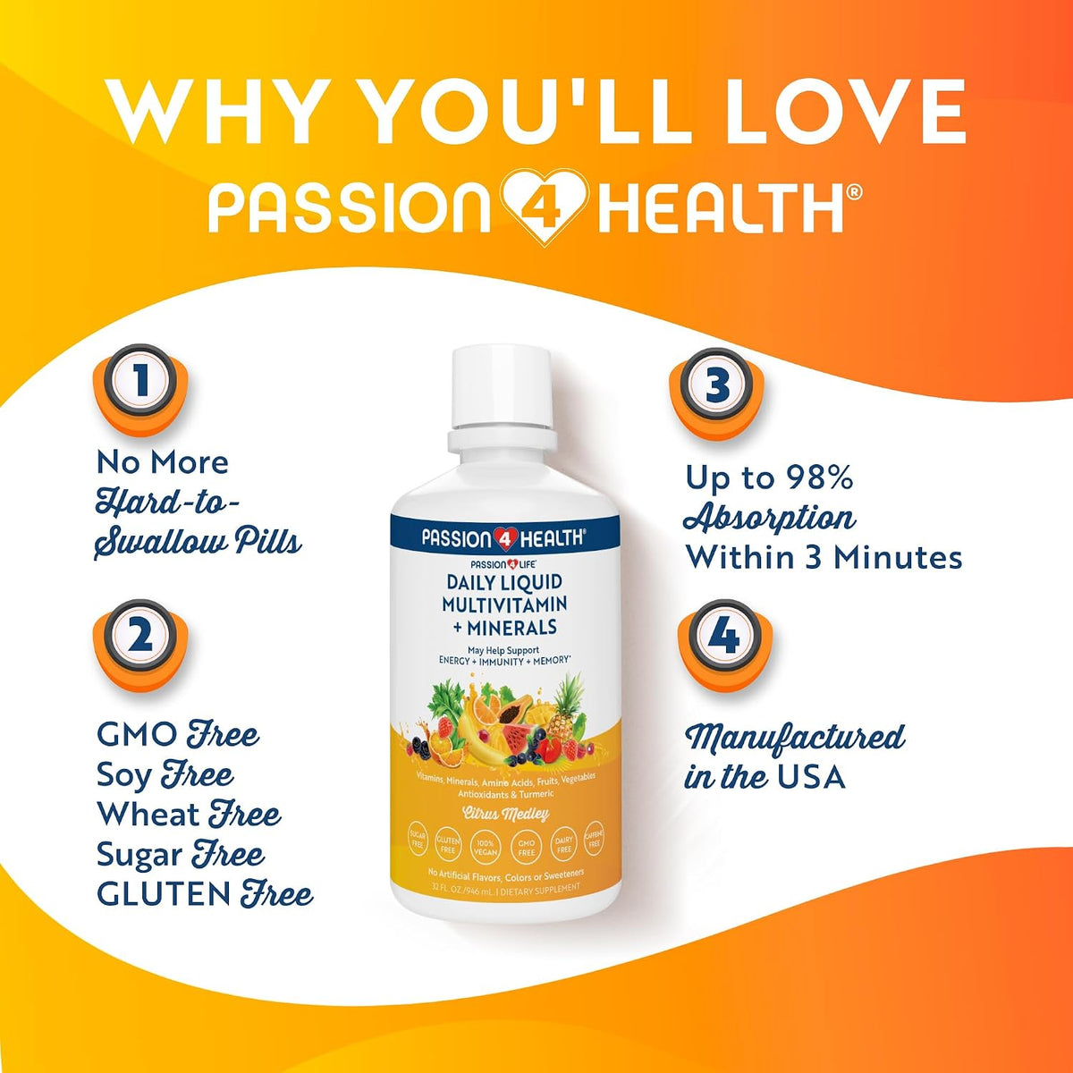 Passion 4 Life Liquid Multivitamin Plus Organic Liquid D3K2 Omega 3