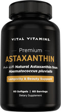 Vital Vitamins Astaxanthin 12mg Softgels for Skin Hydration & Elasticity | Natural Astaxanthin from Microalgae, Antioxidant Protection for Skin, Eyes & Exercise Recovery, Vegan, 60 Softgels