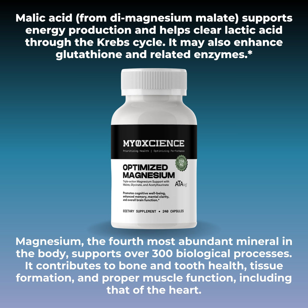 MYOXCIENCE Optimized Magnesium Glycinate + Magnesium Taurate (as ATAmag®) for High Brain Bioavailability to Support Stress Relief and Sleep | 30 Servings