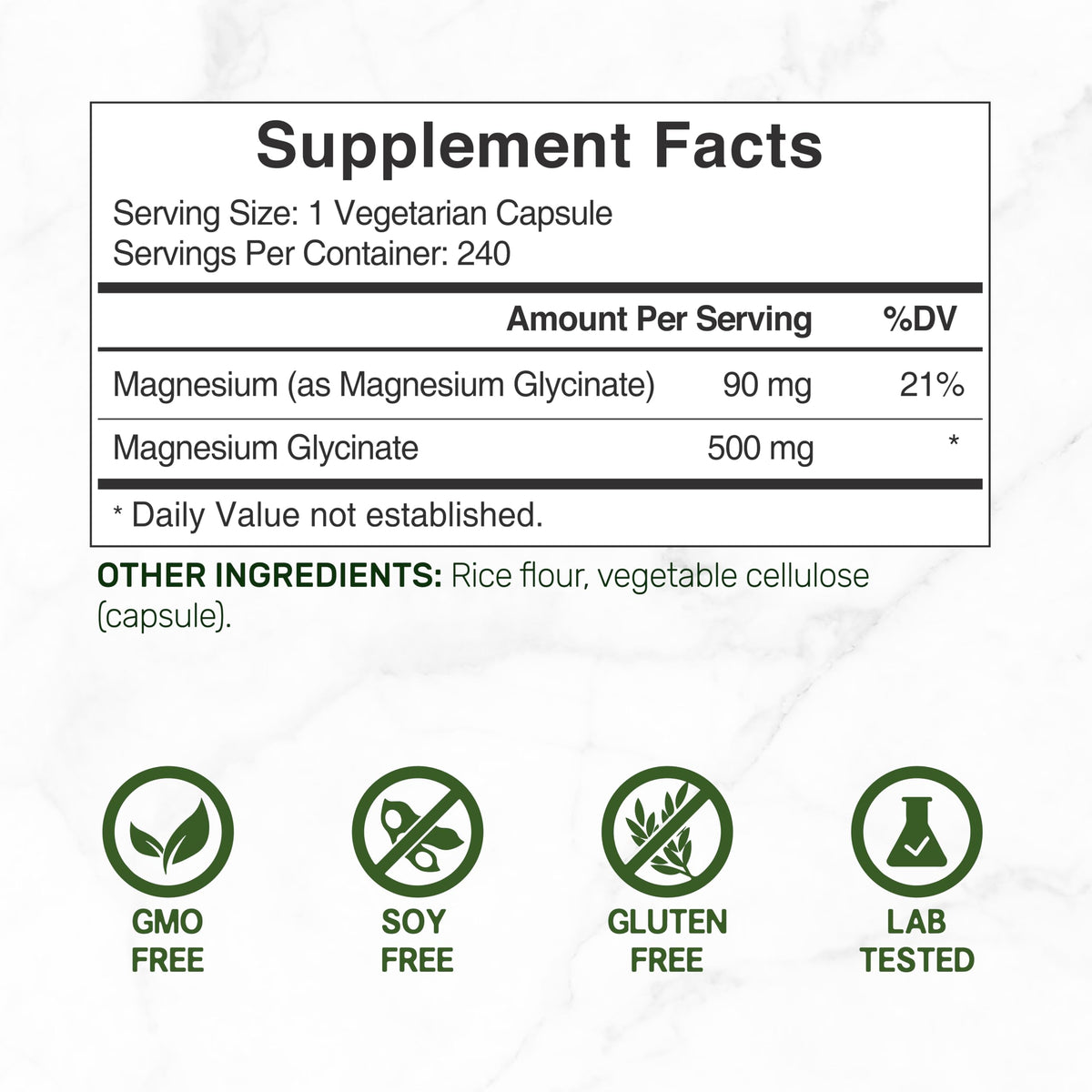 Deal Supplement Magnesium Glycinate 500mg Per Serving, 240 Veggie Capsules | 100% Chelated Magnesium Glycinate, Essential Mineral Supplement for Women & Men. Non-GMO, Gluten Free.